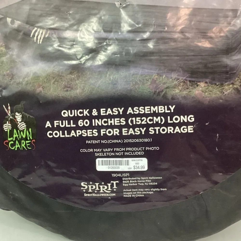 Spirit Halloween 5ft Black Collapsible Coffin w/Storage Bag Quick Easy Assembly